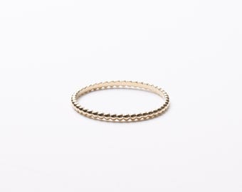 14K Yellow Gold Beaded Band, Stackable Ring, Minimalist Style Ring, 1.35mm Beaded Stacker Band