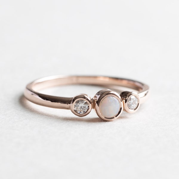 14K Opal Trio Ring, Austrialian Opal, Rose Gold Ring, Opal Ring, Diamond Ring, Austrialian Opal Ring, Rose and Choc