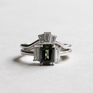 14K Green Sapphire Diamond Set, Engagement Ring Set, Rose and Choc Ring
