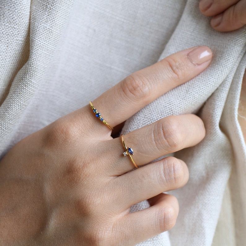 Gold Vermeil Marquise Ring, 925 Sterling Silver, Blue Marquise Stacker Ring, Roseandchoc Ring, Dainty Ring, Minimalist Ring image 3