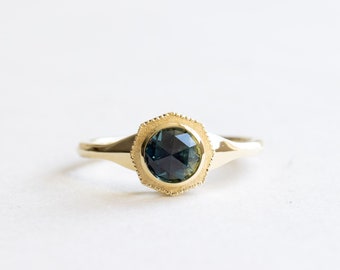 Size 6.75, 18k Yellow Gold Rose Cut Sapphire Ring: Engagement Jewelry
