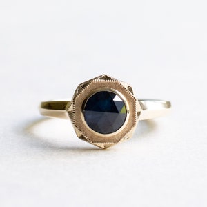 14k Rose Cut Sapphire Ring, Rose Cut Ring, Engagement Ring, Yellow Gold Ring