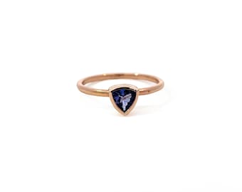 Maat 6, tanzaniet-ring, 14k massief roségoud, verlovingsring, geboortesteen december, ring triljoen, closeout