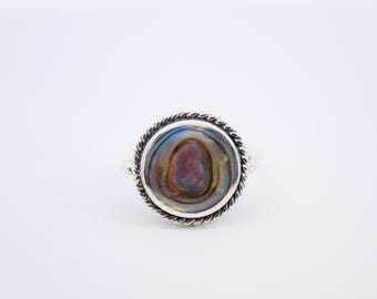 Sterling Silver Paua Abalone Shell Ring: Bohemian Statement Jewelry