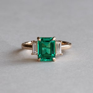 18k Emerald With Baguette Diamonds Ring 1.4 Carat Emerald - Etsy