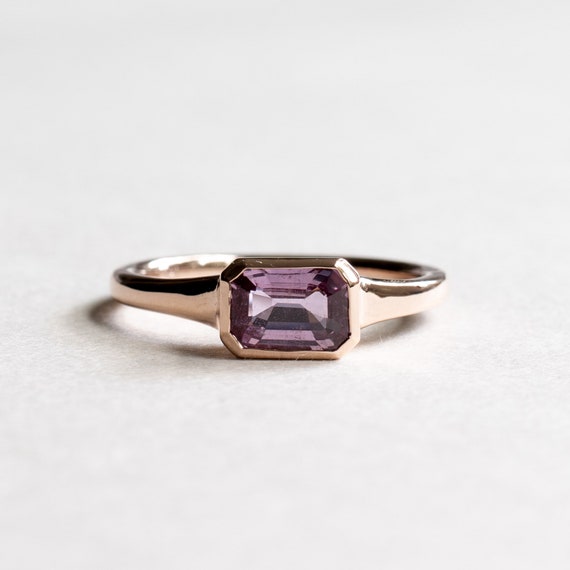 Size 5.75, 14K Pink Sapphire Ring, East to West Statement ring, Rose and Choc Signet