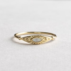 Gold Vermeil Marquise Ring: Mother of Pearl Signet, Sterling Silver Band