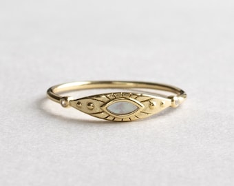 Gold Vermeil Ring, Marquise Ring, Mother of Pearl Ring, 925 Sterling Silver Ring, Boho Ring, Signet Ring, Rose and Choc Ring