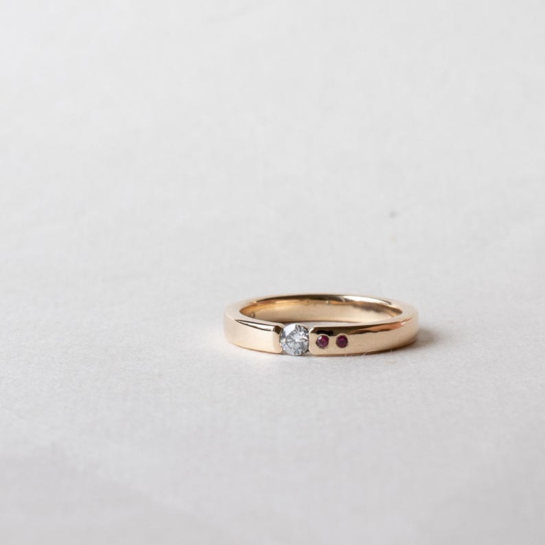 14K Yellow Gold Diamond Ruby Wedding Band - Etsy