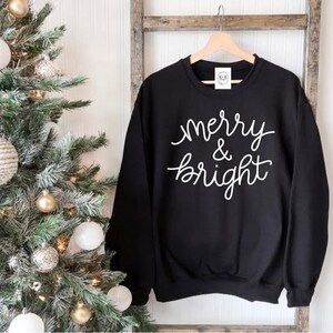 Merry + Bright Sweatshirt - Fleece crew neck sweatshirt - Christmas Apparel - Christmas Sweatshirt - Women's Christmas Apparel - Unisex fit