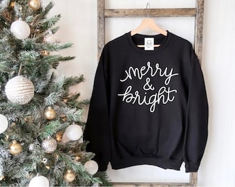 Merry + Bright Sweatshirt - Fleece crew neck sweatshirt - Christmas Apparel - Christmas Sweatshirt - Women's Christmas Apparel - Unisex fit