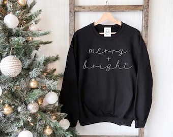 Merry + Bright Sweatshirt - Fleece crew neck sweatshirt - Christmas Apparel - Christmas Sweatshirt - Women's Christmas Apparel - Unisex fit