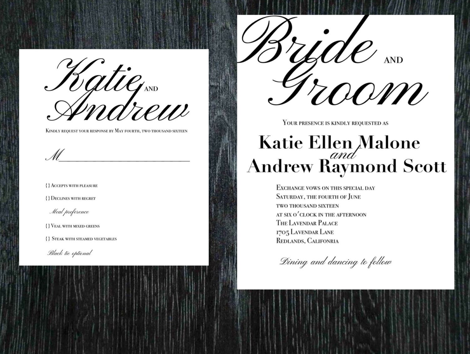 Script Wedding Invitation And Wedding Rsvp Set Cursive Elegant Etsy