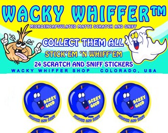 24 Pack Wacky Whiffer "ER" MATTE MICROENCAPSULATED Scratch and Sniff Sticker Pack. Blueberry, with excellent scent when scratched!