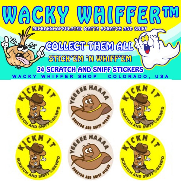 24 Pack Wacky Whiffer "ER" MATTE MICROENCAPSULATED Scratch and Sniff Sticker Pack.  Leather, with excellent scent when scratched!