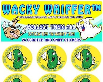 New Stronger Dill Pickle Micro Encapsulated Scratch and Sniff Wacky Whiffer"ER" Stickers!  These smell awesome when you scratch them!