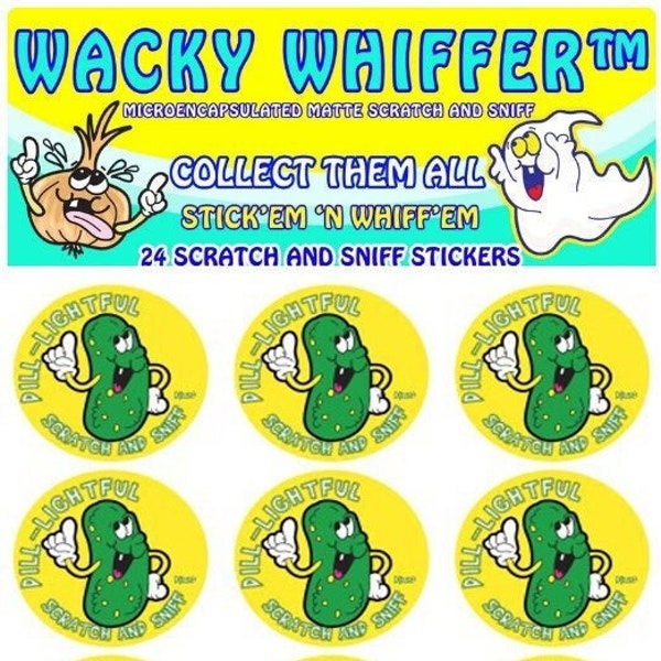 New Stronger Dill Pickle Micro Encapsulated Scratch and Sniff Wacky Whiffer"ER" Stickers!  These smell awesome when you scratch them!