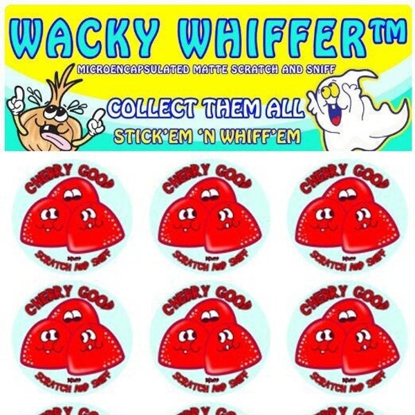 NEW!  Matte Micro Encapsulated Cherry Licorice Wacky Whiffer"ER" Scratch and Sniff Stickers!  Great for teachers and collectors alike!