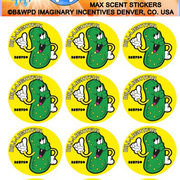 Wacky Whiffer Whiffers Matte MAX SCENT Scratch and Sniff Stickers. NEW! Now available in Max Scent!  Dill Pickle Scratch and Sniff Stickers