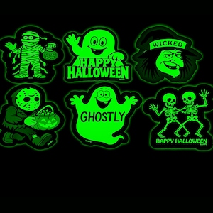 GLOW In The DARK Halloween Stickers. Thick Glossy Vinyl Waterproof Glow In The Dark Halloween Sticker Set. Fun Glow Stickers For Collecting