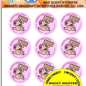 Wacky Whiffer Whiffers Matte MAX SCENT Scratch and Sniff Stickers. Big Pack Bacon New Year Pig! Sniff Stickers