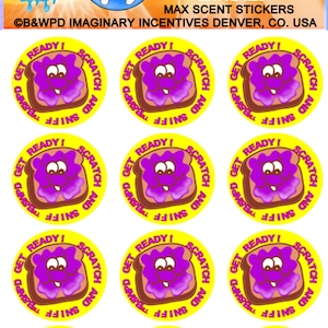 Wacky Whiffer Whiffers Matte MAX SCENT Scratch and Sniff Stickers. Grape Toast Max Scent Scratch and Sniff Sticker Pack