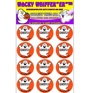 Ghost Scratch And Sniff Stickers. Ghostly Coconut Wacky Whiffer ER Halloween Sniff Stickers For Trick Or Treaters, Collecting and Classrooms