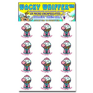 May include: Sheet of Wacky Whiffer scratch and sniff stickers. Each sticker features a cartoon gumball machine with a pink bubble. The stickers are labeled "Scratch and Sniff" and the sheet has the text "Collect Them All".