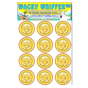 May include: Sheet of stickers featuring a cartoon tortilla chip character with the text "Crunch-Tastic! Scratch and Sniff". The stickers are round with a yellow and orange color scheme, and the sheet has the text "Wacky Whiffer" at the top.
