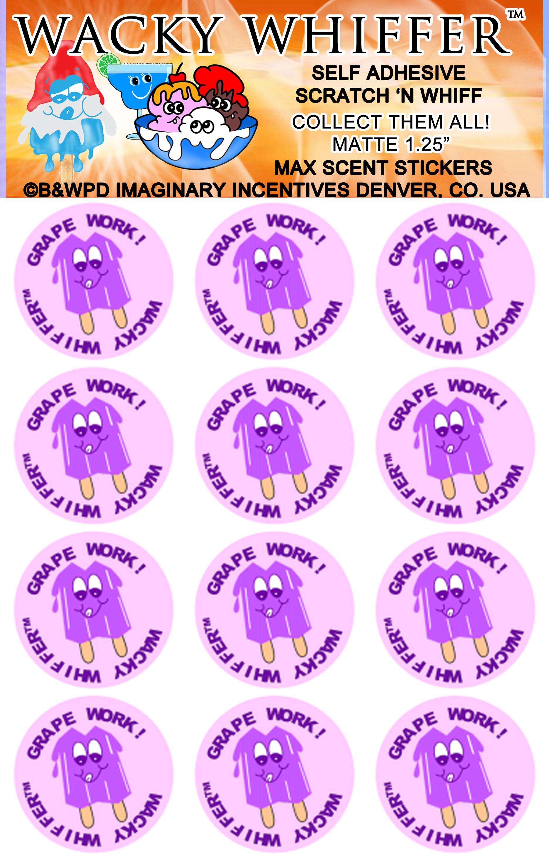 NEW Horror Series Grape Hard Candy Max Scent Scratch and Sniff Stickers Wacky Whiffer Whiffers Matte MAX SCENT Scratch and Sniff Stickers
