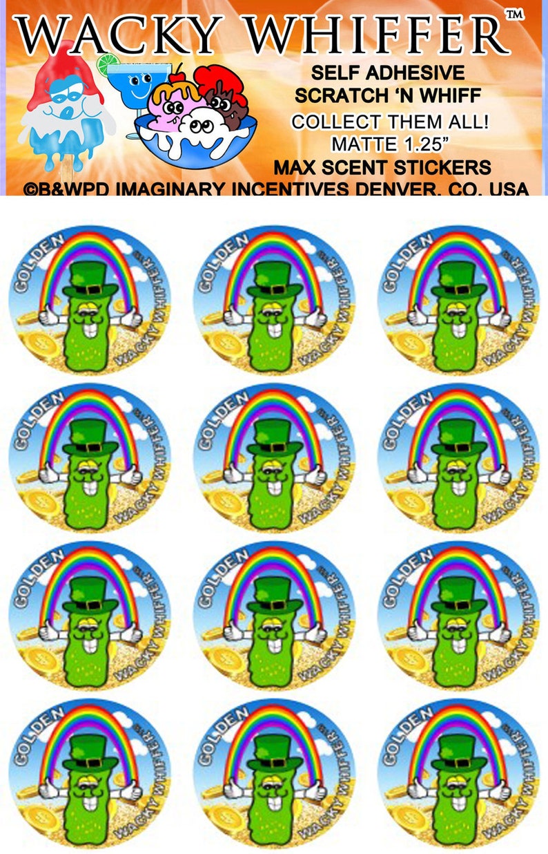 NEW St Wacky Whiffer Whiffers Matte MAX SCENT Scratch and Sniff Stickers Patrick/'s Day Lucky Pickle Scratch and Sniff Sticker Pack