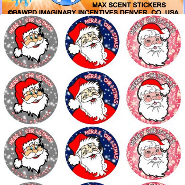 Wacky Whiffer Whiffers Matte MAX SCENT Scratch and Sniff Stickers. NEW Triple Design Christmas Santas Wild Cherry Hard Candy Pack