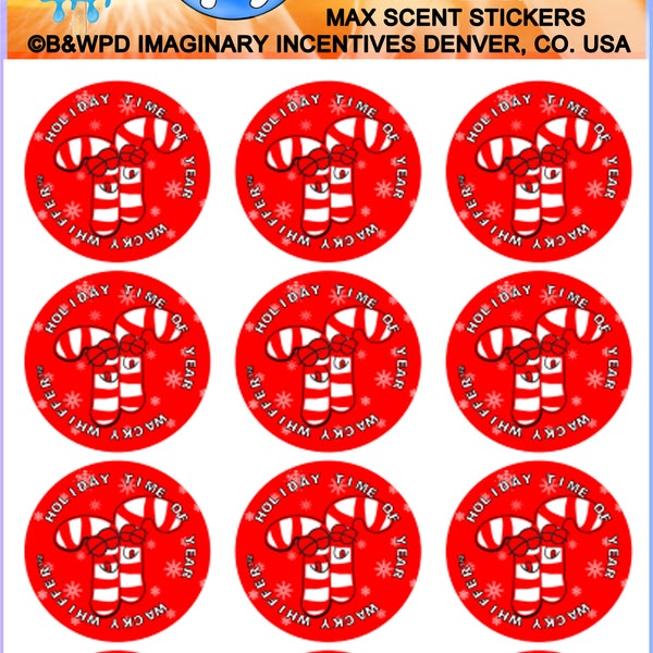 Wacky Whiffer Whiffers Matte MAX SCENT Scratch and Sniff Stickers. BIG Pack  Candy Cane Christmas Scratch and Sniff Stickers