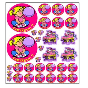 GRAPE BUBBLEGUM Scratch And Sniff Stickers.  Assorted Sizes.  LARGE Sheet. Long Lasting Scent.