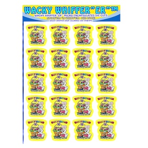May include: Sheet of "Wacky Whiffer" Easter stickers. Each sticker features a yellow background with a basket of eggs, a white bunny, and the words "Happy Easter". The stickers are scratch and sniff.