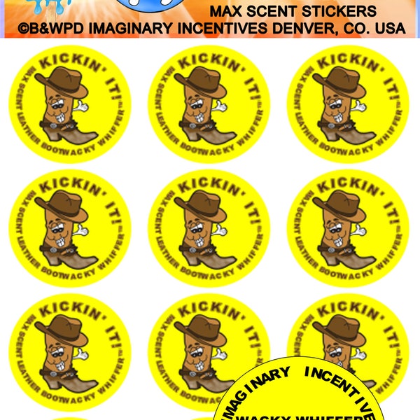 Wacky Whiffer Whiffers Matte MAX SCENT Scratch and Sniff Stickers. Big Pack LEATHER Boot Sniff Stickers