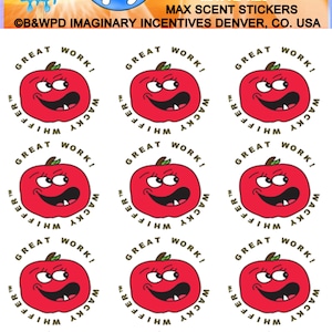 Wacky Whiffer Whiffers Matte MAX SCENT Scratch and Sniff Stickers. Vintage New Stock Apple 1998 Scratch and Sniff Max Scent Sticker Pack