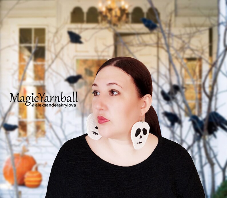 Halloween Earrings Skullcrochet Pattern Skeletonhalloween Etsy