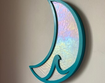 Iridescent Blue and White Crescent Wave Moon