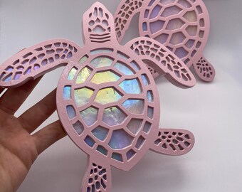 Pink with  Luminescent White Glass  Baby Sea Turtle Wall Art (1)