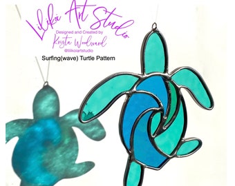 LilikoiArtStudio Stained Surfing( Wave) Turtle Pattern