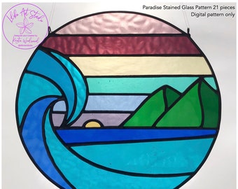 LilikoiArtStudio Paradise Stained Glass  Pattern, Wave, Sunset