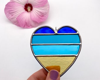 Hearts at the Beach Stained Glass  Ornament (1), Valentines gift, Mother's Day Anniversary gift, WeddingDay Gift, Suncatcher,Home decor