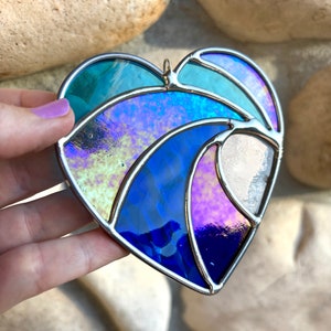 Crashing Wave Heart Stained Glass 4, Valentines gift, Mother's Day Anniversary gift, WeddingDay Gift, Suncatcher,Home decor image 3