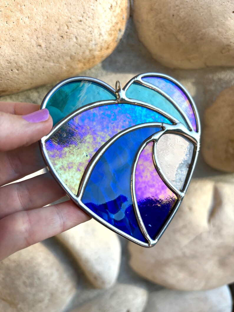 Crashing Wave Heart Stained Glass 4, Valentines gift, Mother's Day Anniversary gift, WeddingDay Gift, Suncatcher,Home decor image 3