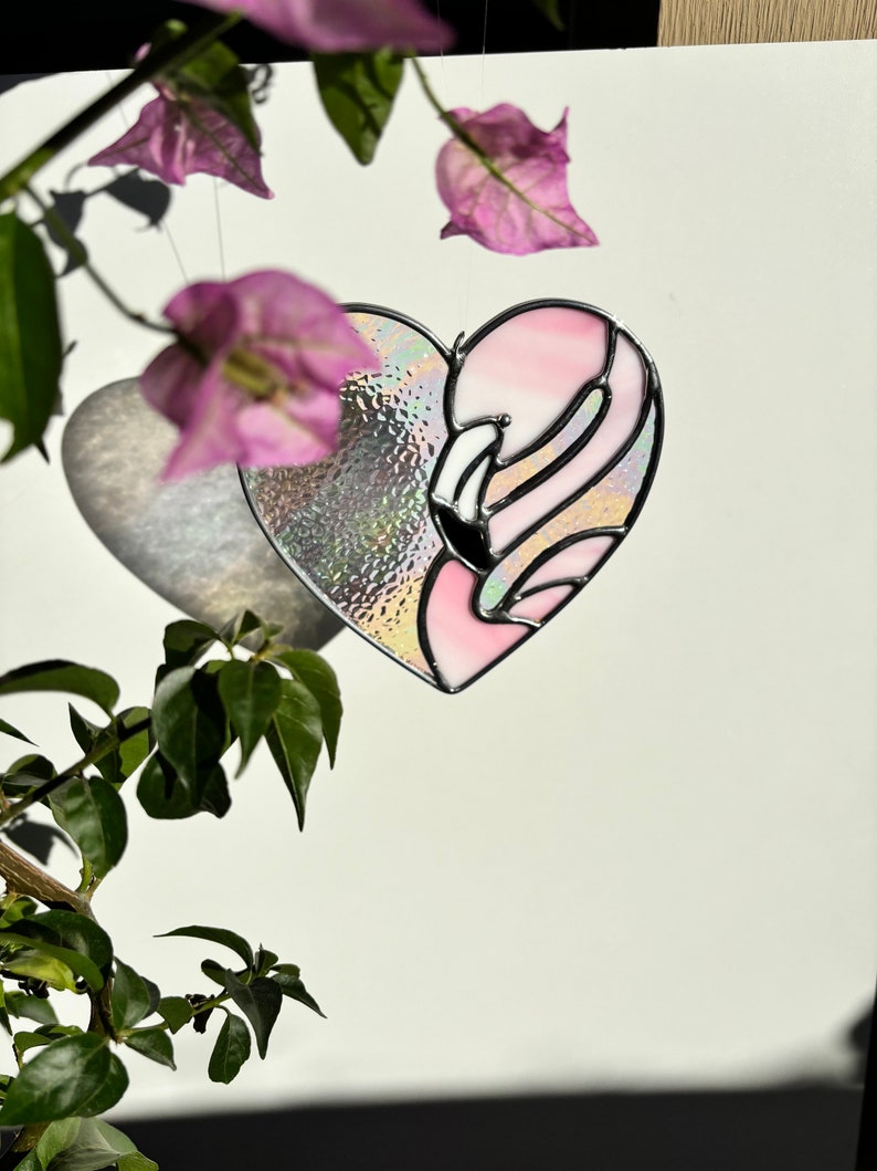 Feathery Flamingo and Heart Love Stained Glass image 3