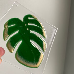 Handmade Monstera Green and Gold Leaf Fused Suncatcher image 5