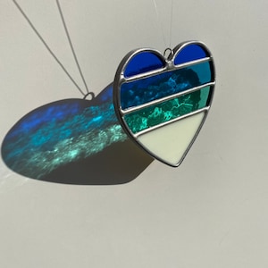 made to order Hearts at the Beach Stained Glass Ornament 1, Valentines gift, Mother's Day Anniversary gift, WeddingDay Gift, Suncatcher image 1