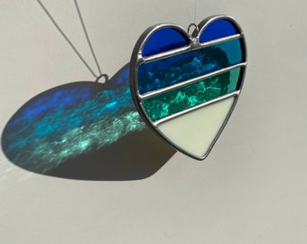 made to order Hearts at the Beach Stained Glass  Ornament (1), Valentines gift, Mother's Day Anniversary gift, WeddingDay Gift, Suncatcher