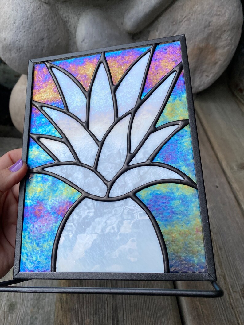 Pineapple Stained Glass, Iridescent white and clear, stand image 8